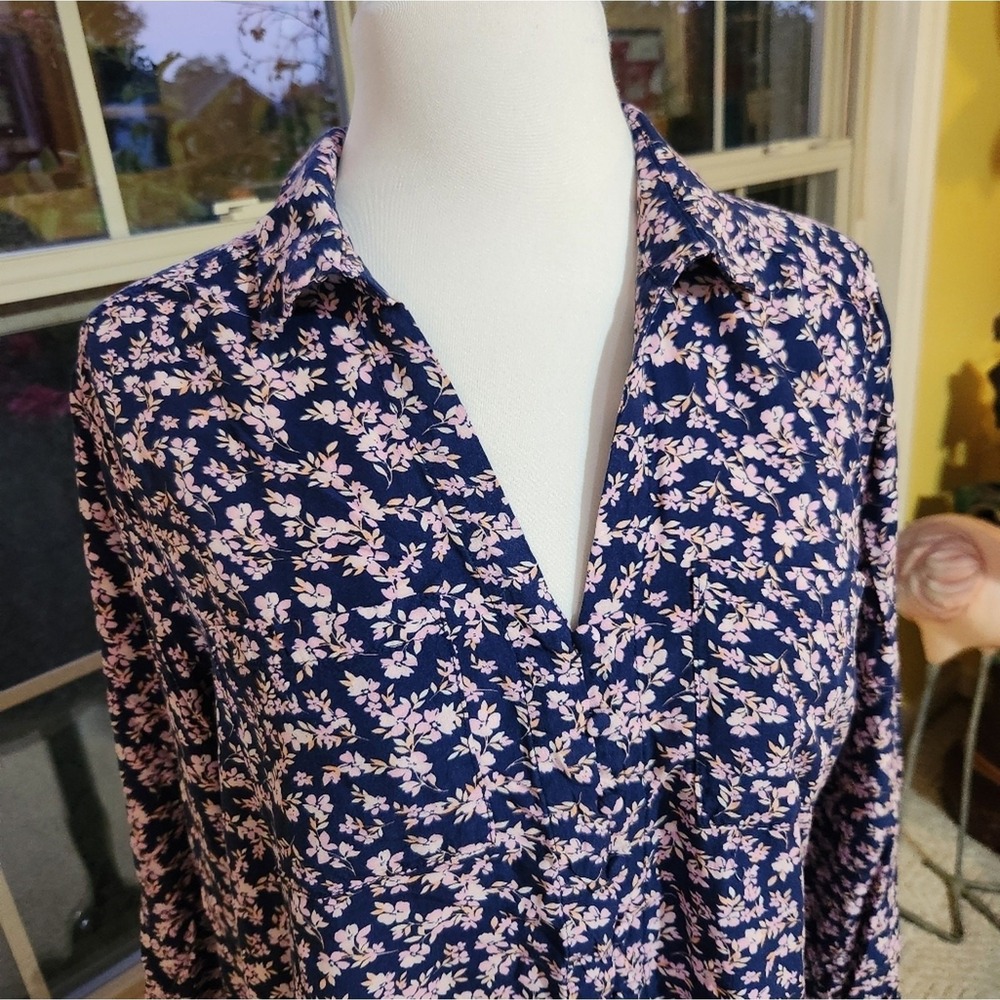 Velvet Heart $98 XL Navy Blue Pink Floral Rayon Button Down Blouse BEB-21864